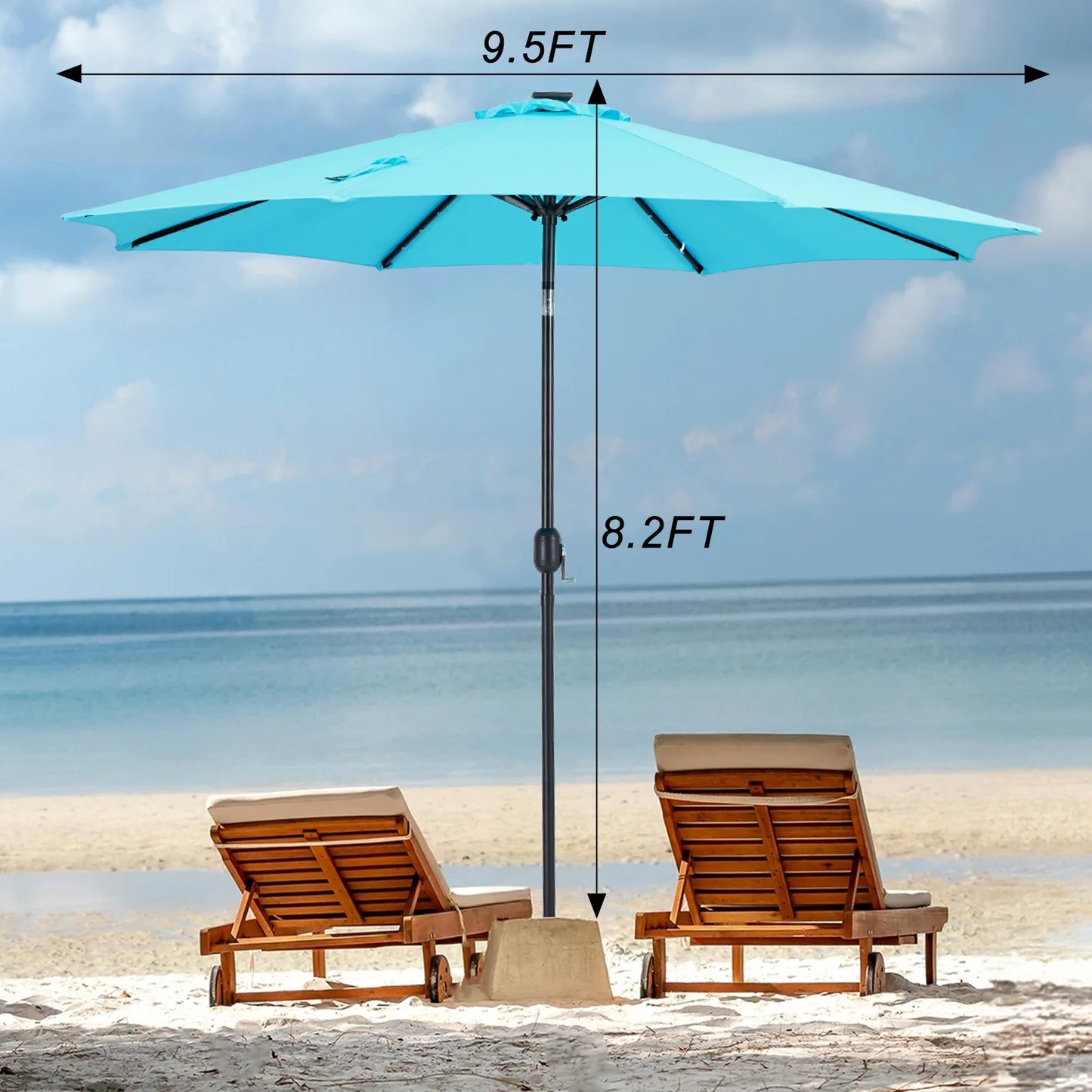JHK Solar Patio Umbrella With 32 LED Lights Tilt And Crank
