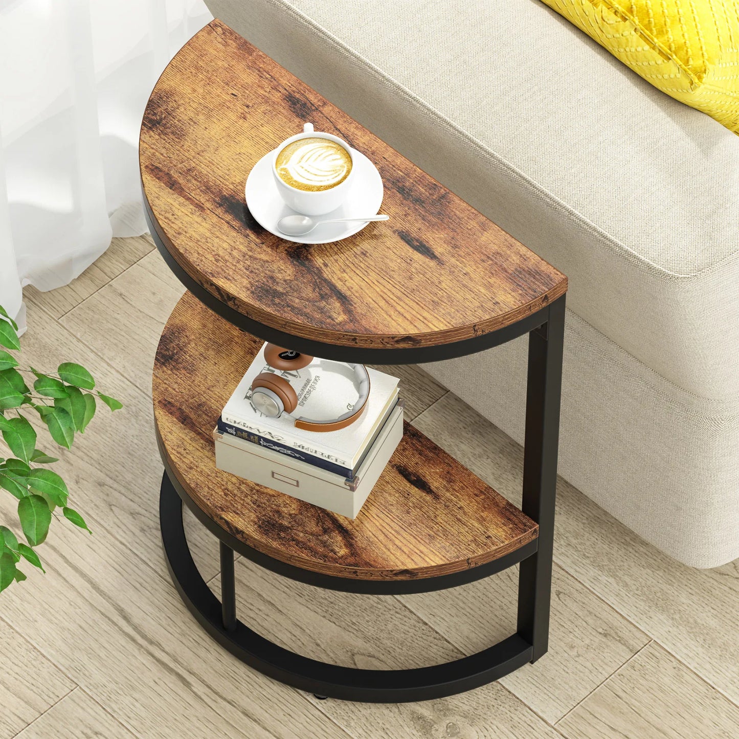 Tribesigns End Table Semi Circle With Storage Shelf
