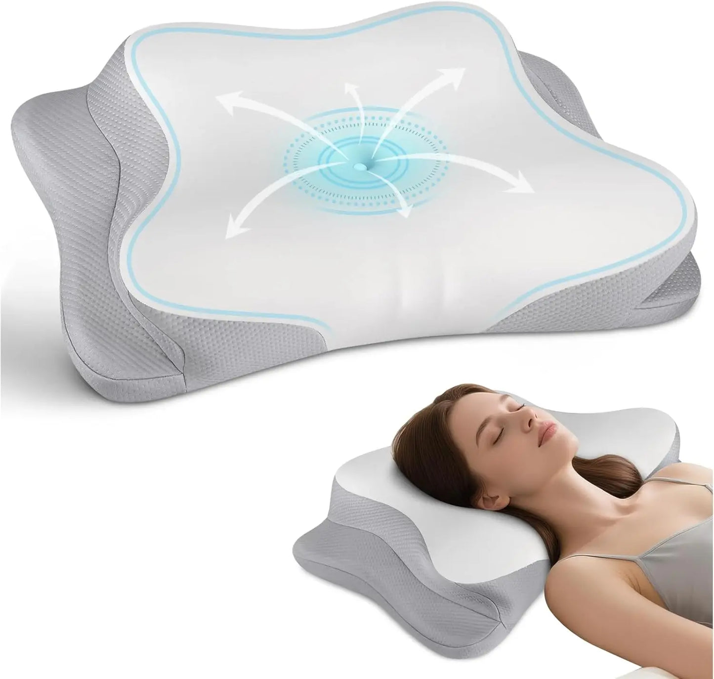 Cooling Ergonomic Cervical Neck Pillow With Memory Foam