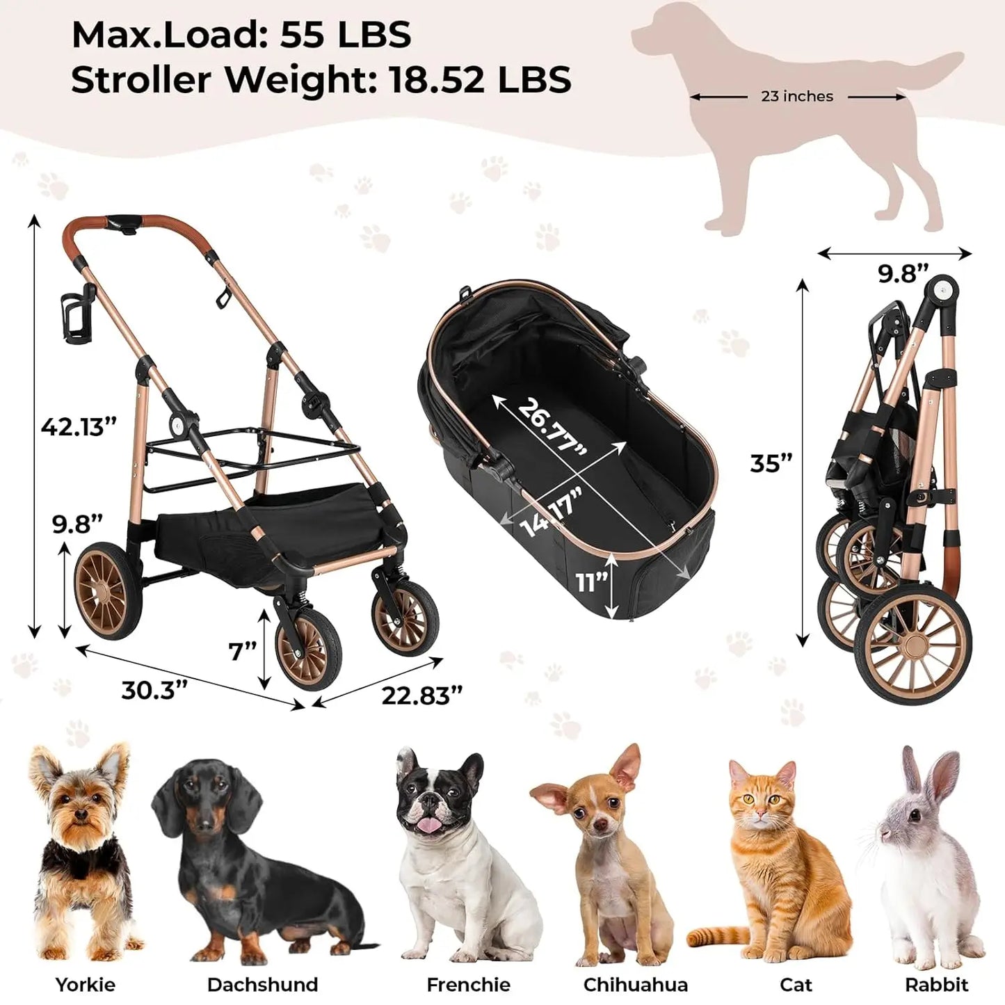 360 Degree Wheel Pet Stroller Foldable 2 In 1 Buggy