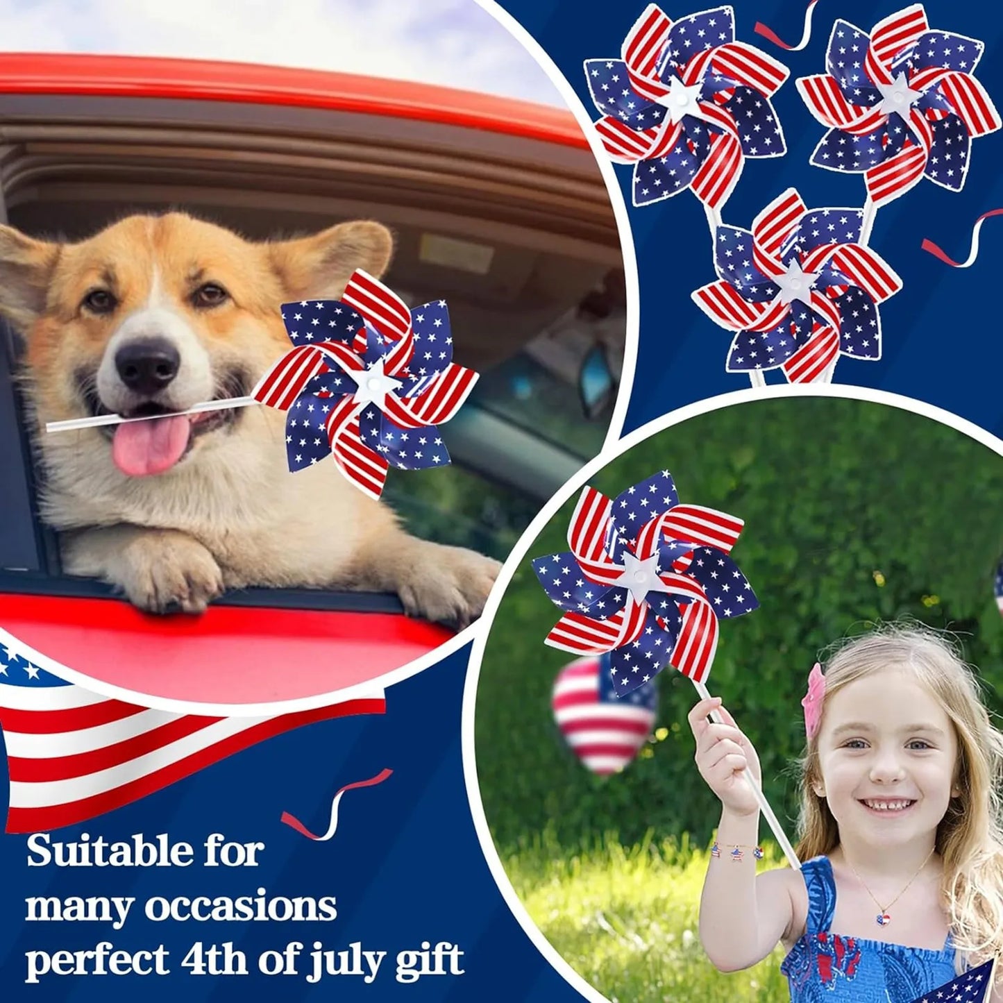 American Flag Patriotic Windmills Wind Spinner Pack