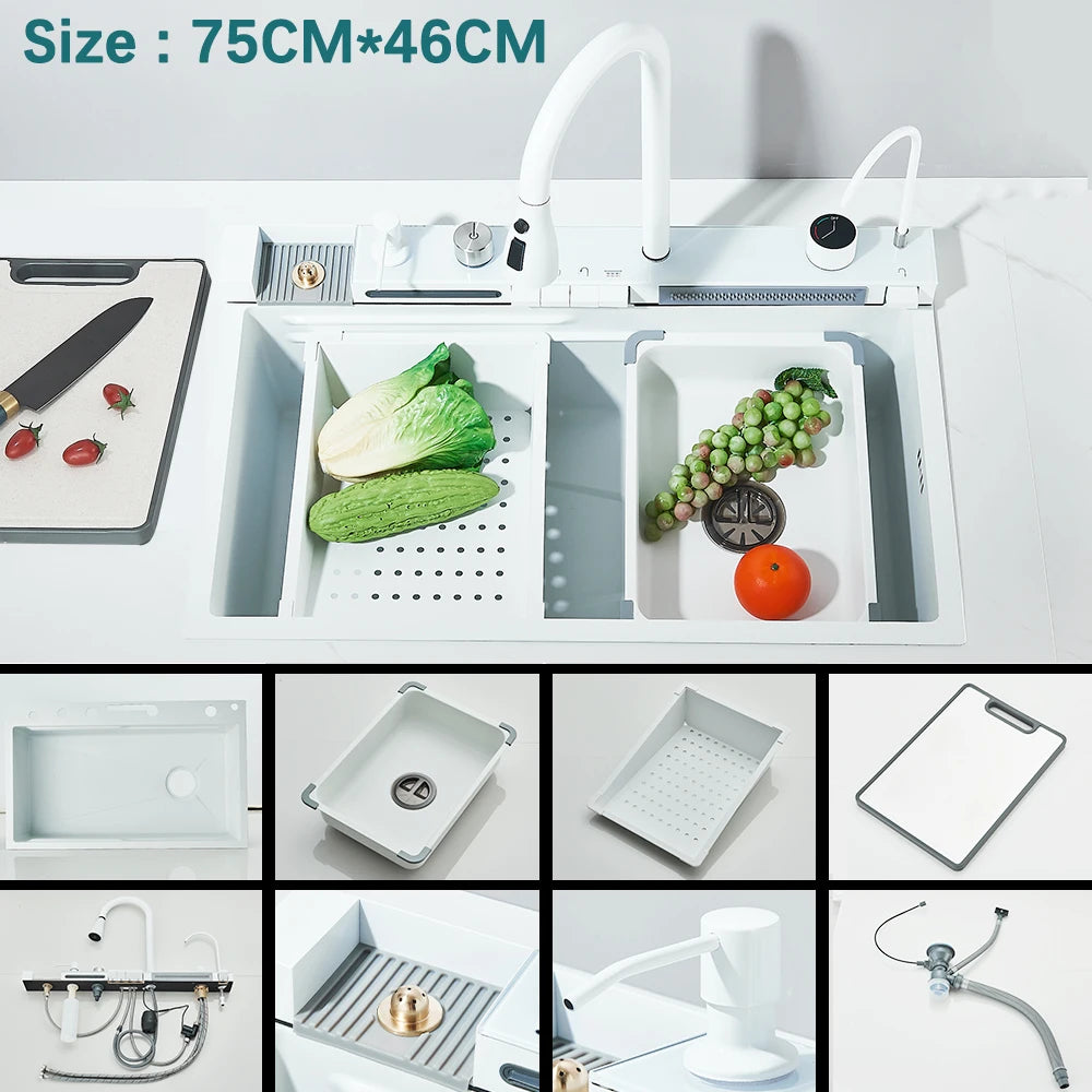 Multifunctional Kitchen Waterfall Sink With Digital Display 304 Stainless Steel