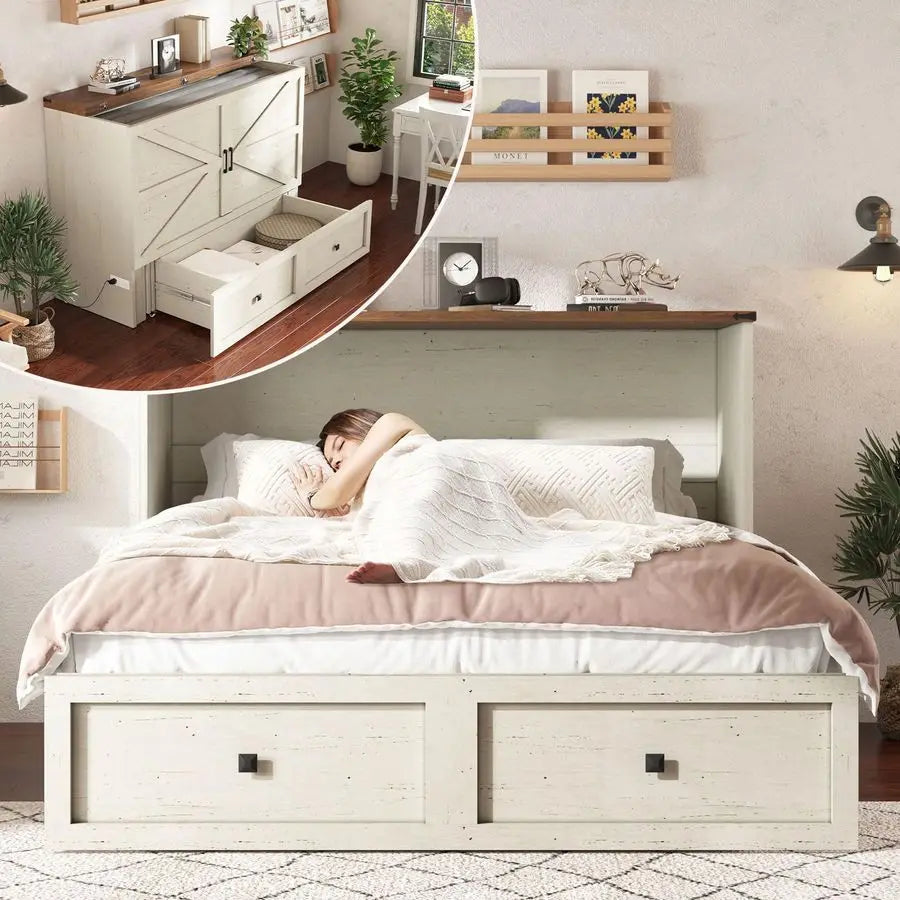 XMSJ Murphy Bed With Storage And Charging Station Unit
