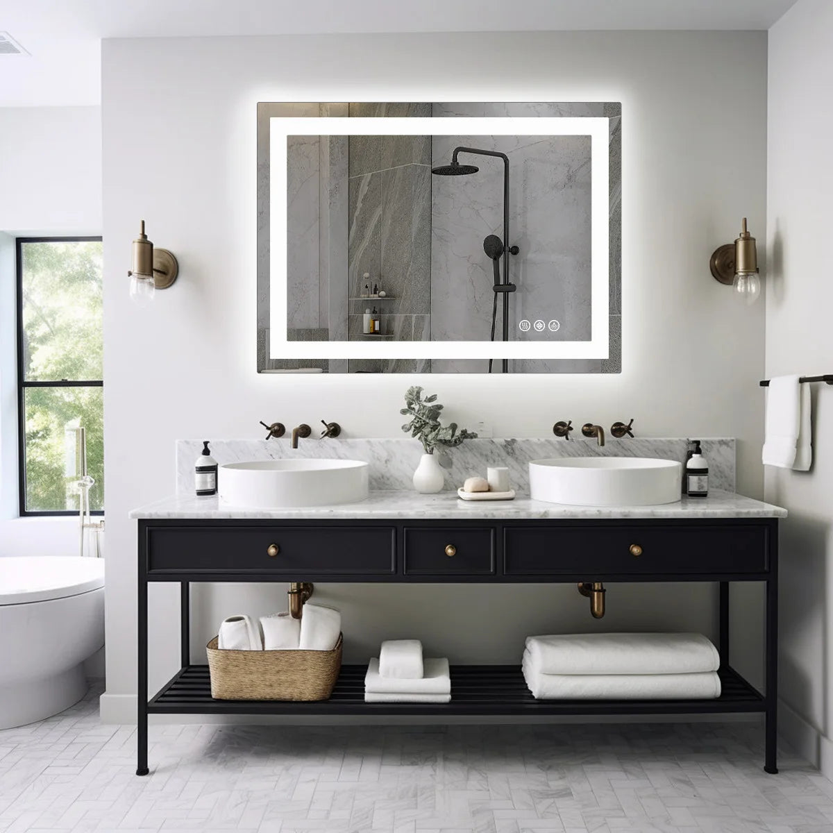 JHK LED Bathroom Vanity Mirror With Front And Back Lighting And Memory Function