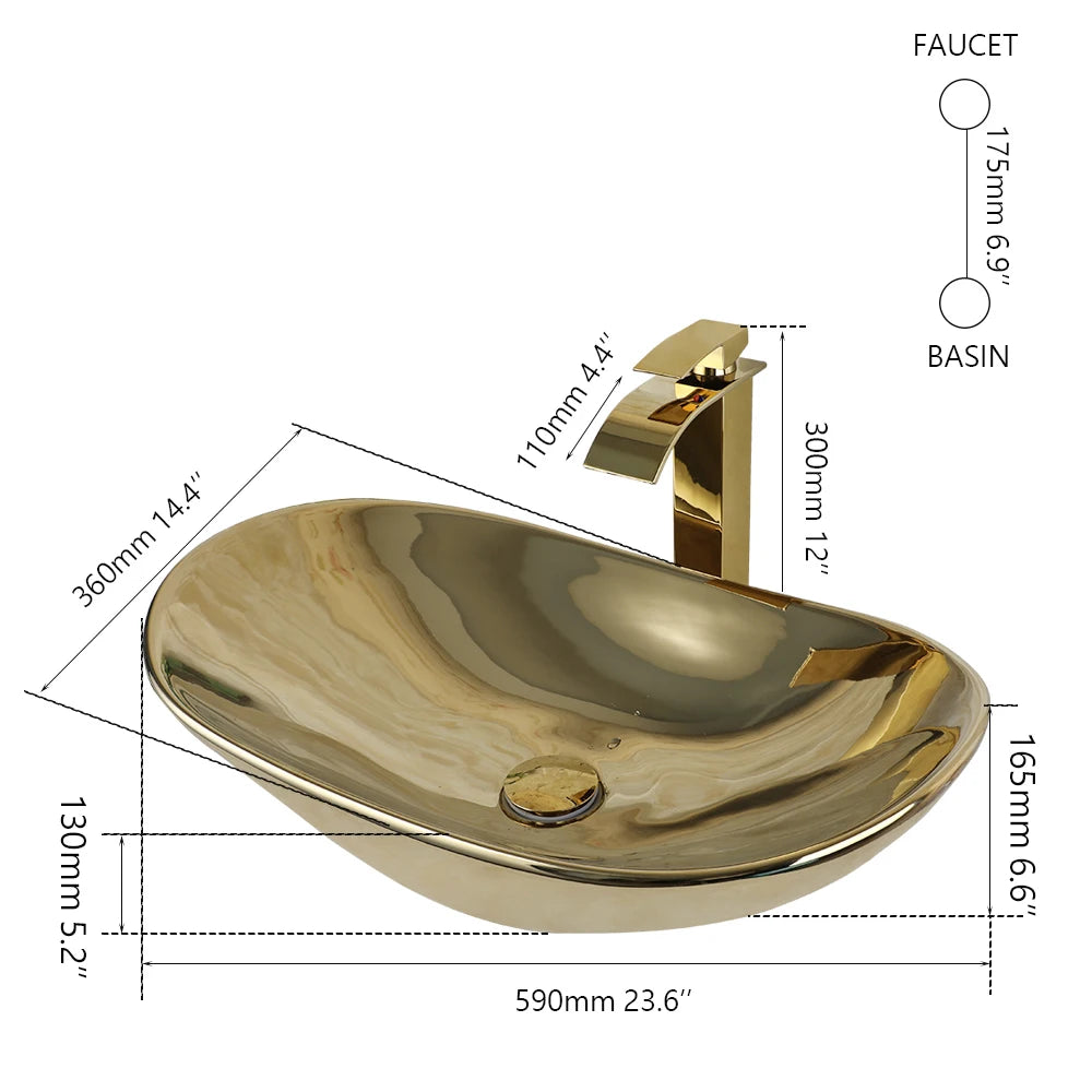 Torayvino Vessel Sink Ceramic Bathroom Set With Faucets And Drain