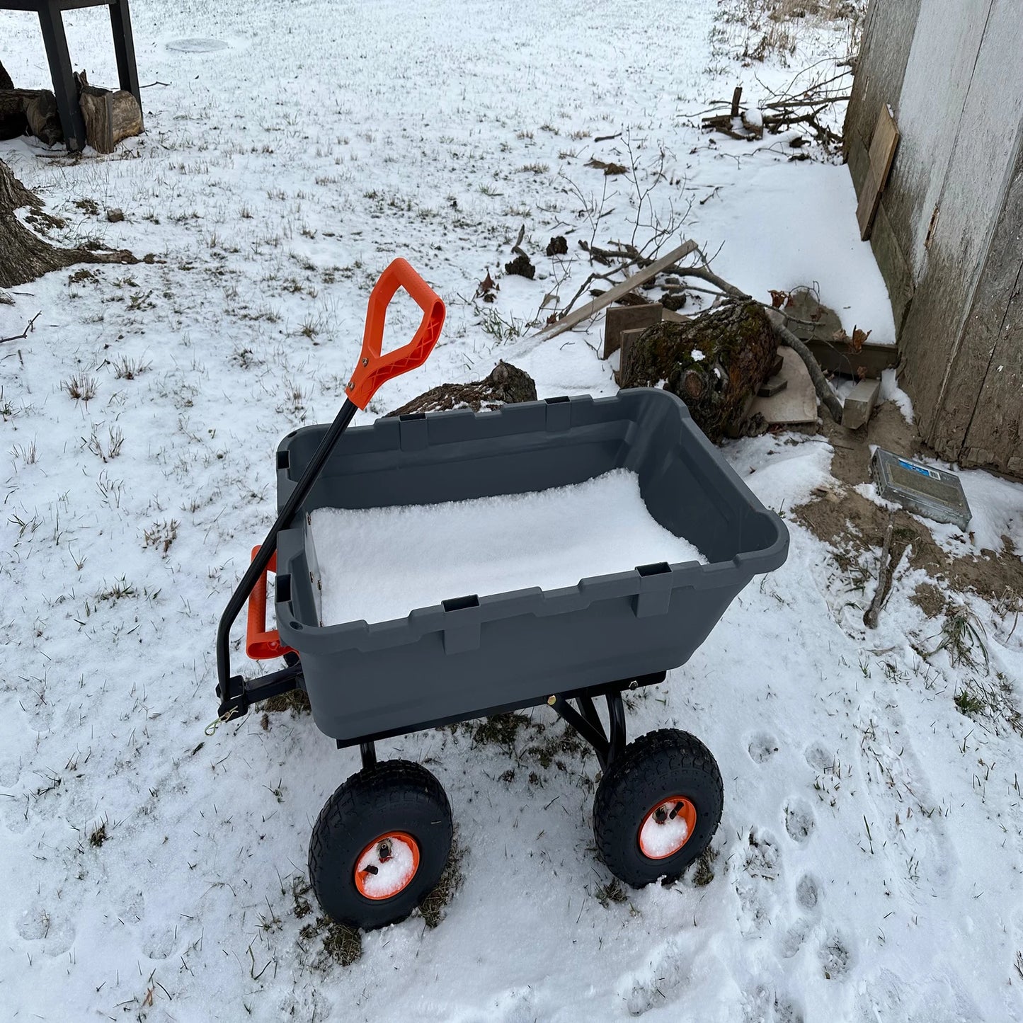 Heavy Duty Dump Cart With Quick Release Dumping No Flat Tires 600 Pound Capacity