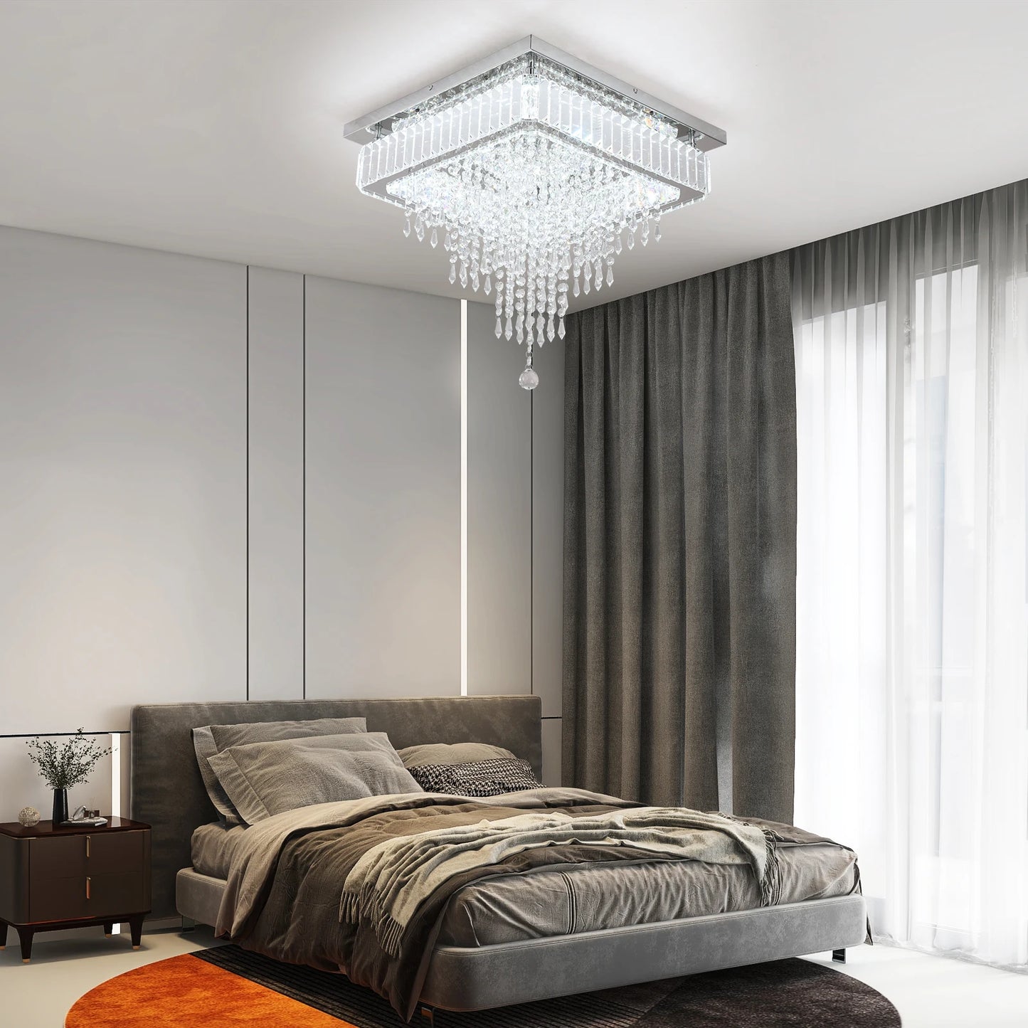VETRULUS Crystal LED Pendant Light Rain Drop Chandelier Ceiling Lamp