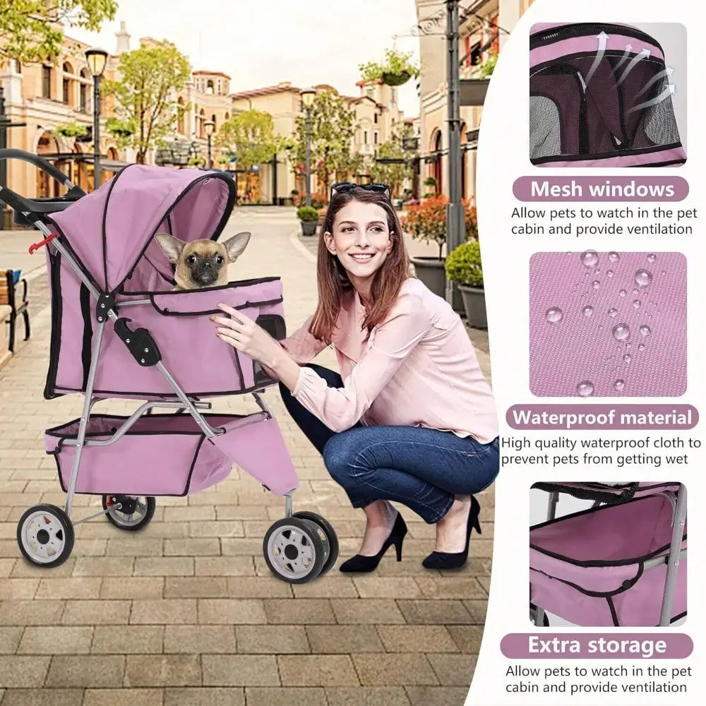 Pet Stroller For Cats And Dogs 3 Wheels Folding Carrier