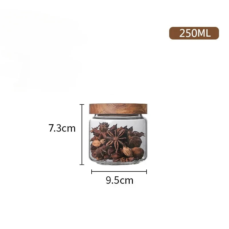 Glass Airtight Canister Set With Wood Lids For Kitchen