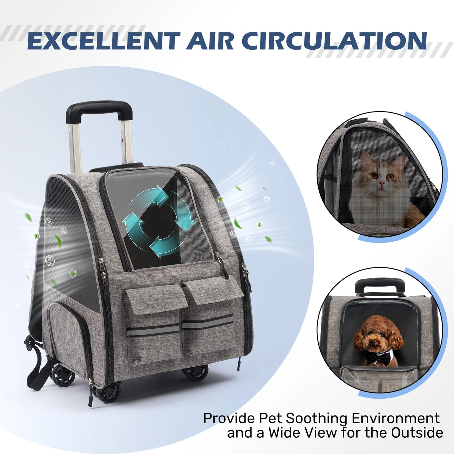 Rolling Pet Carrier Backpack With Removable Wheels