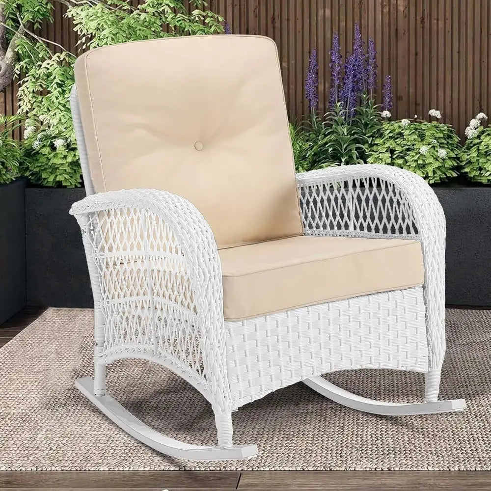 TIFICY Rattan Patio Rocker Chair All-Weather Wicker Outdoor