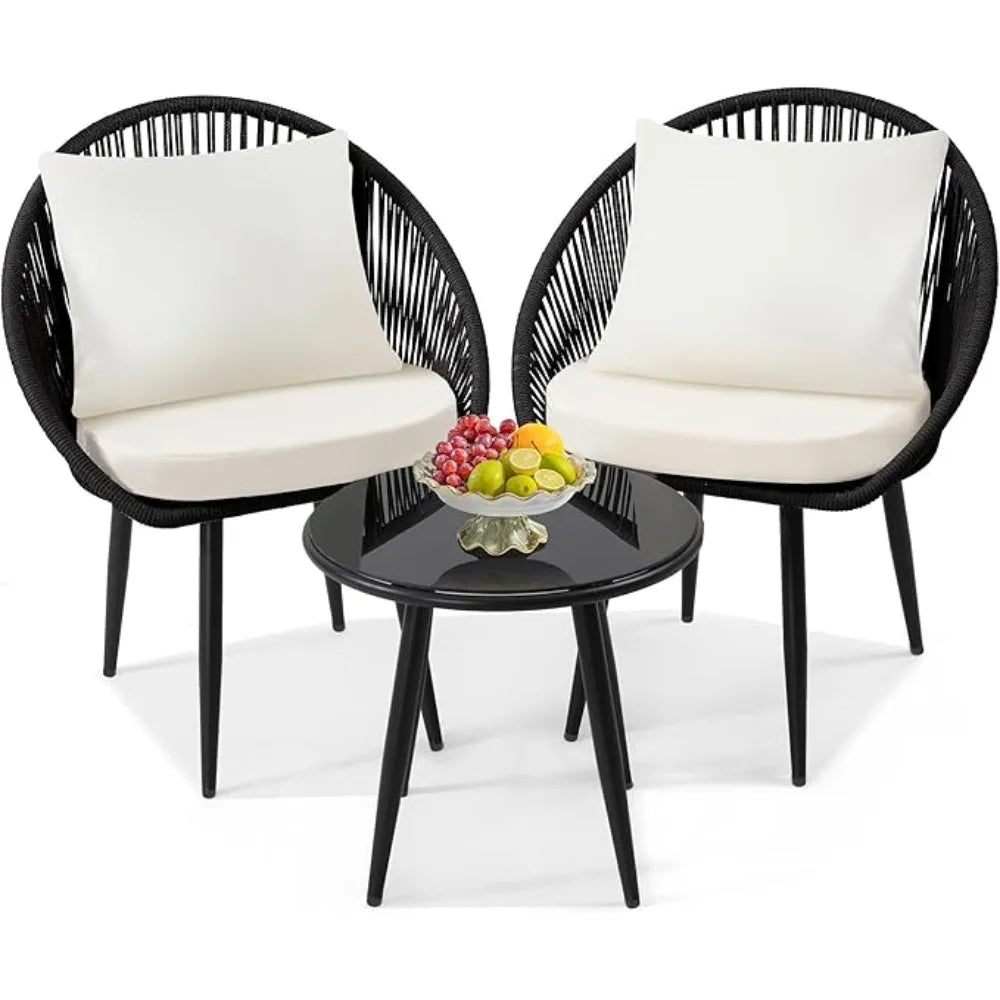 3 Piece Woven Rope All Weather Outdoor Bistro Set Cushions