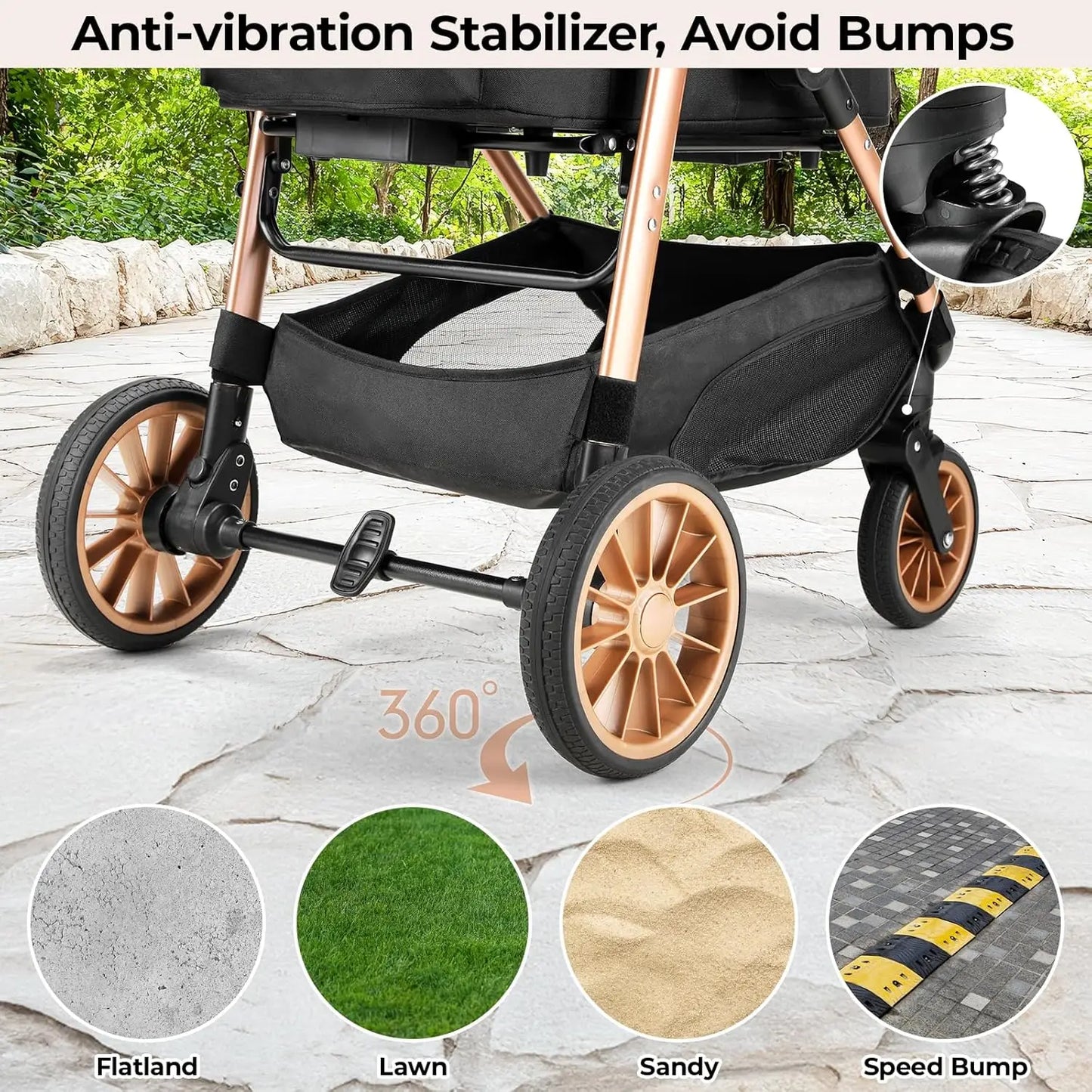 360 Degree Wheel Pet Stroller Foldable 2 In 1 Buggy