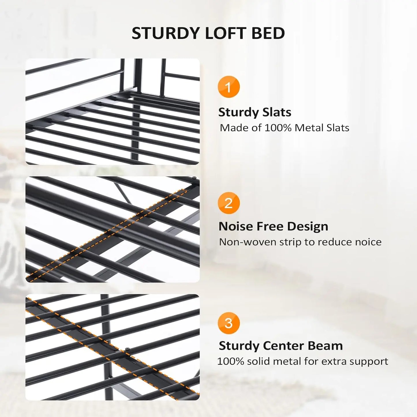 Loft Bed With Flat Rungs And Heavy Duty Metal Slats