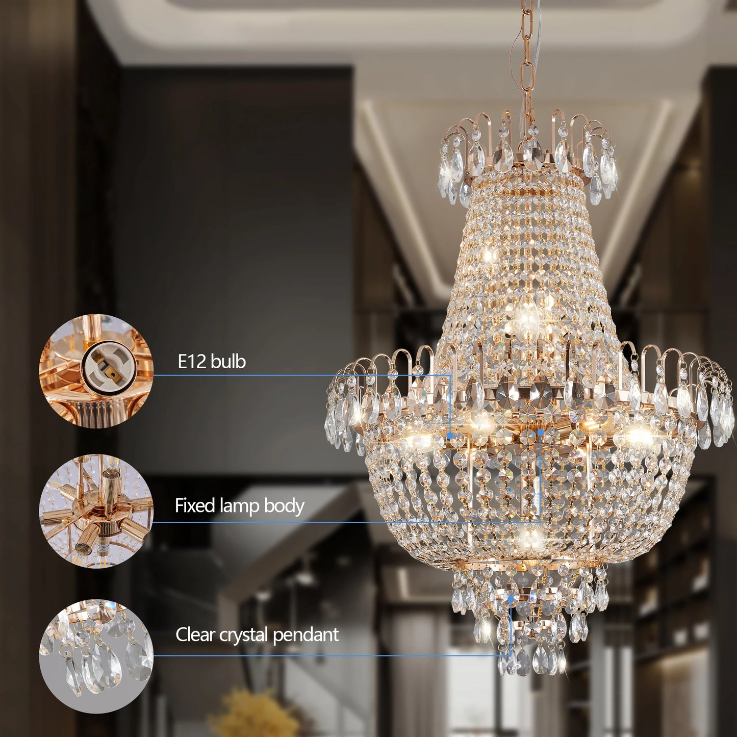 ARLGSITE Luxury Crystal Chandelier With K9 Crystals