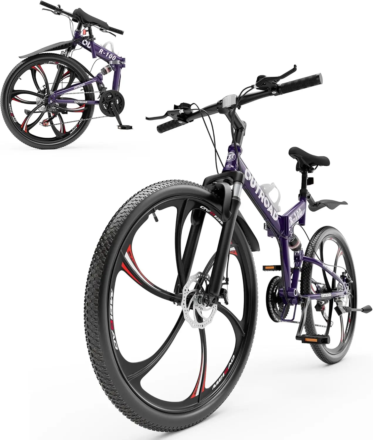 Folding Mountain Bike 21 Speed Drivetrain Dual Suspension And Disc Brakes