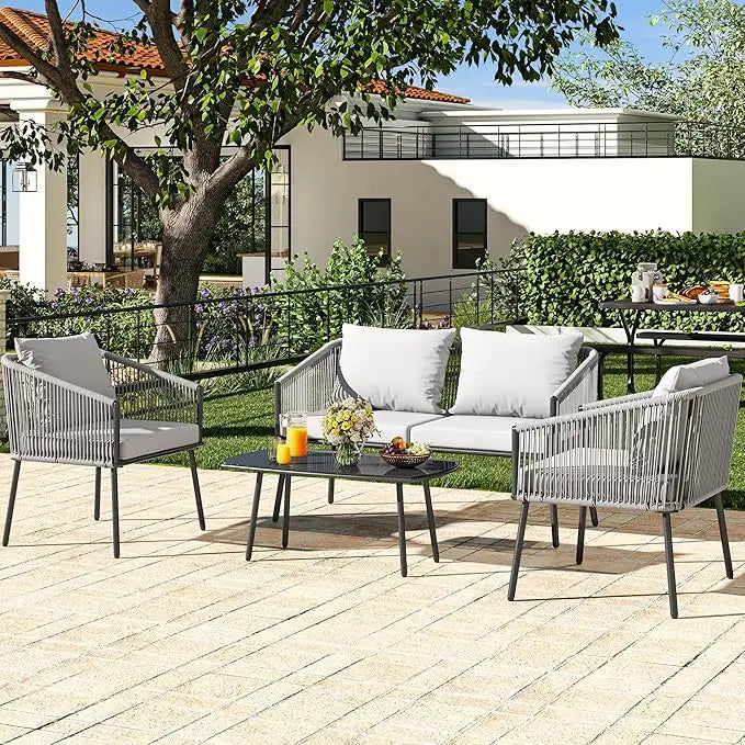 XMSJ Outdoor Patio Wicker Furniture Set All Weather Conversation