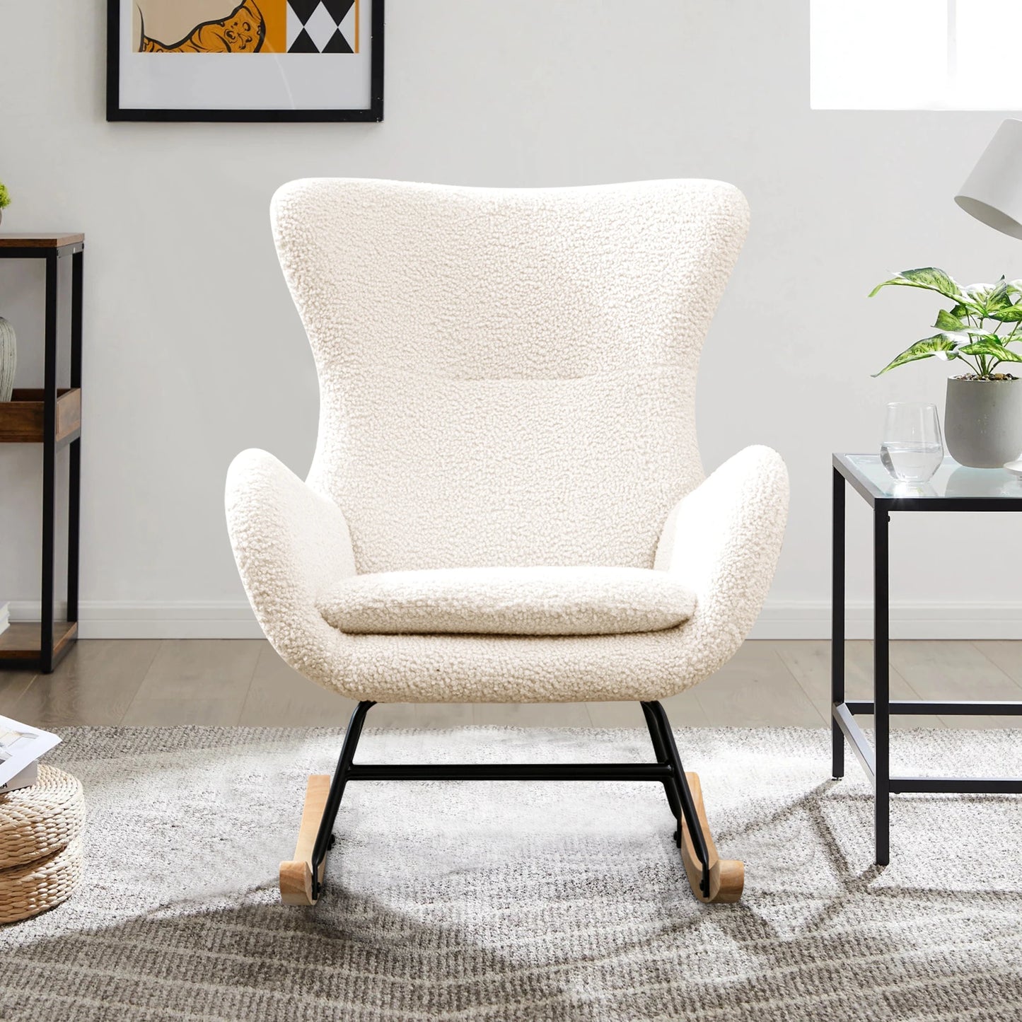 Comfortable Modern Rocking Chair With High Back And Armrests