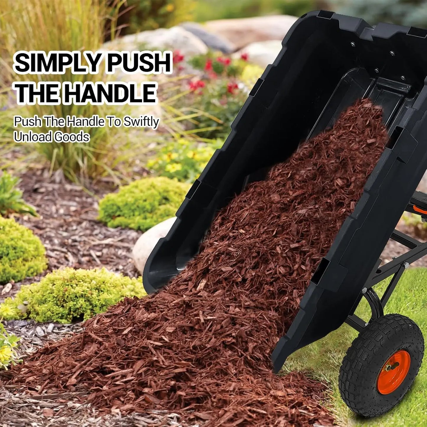 Heavy Duty Dump Cart With Quick Release Dumping No Flat Tires 600 Pound Capacity