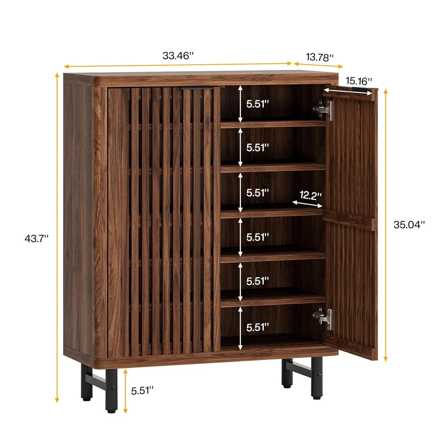 Six-Tier Wooden Bathroom Floor Cabinet With Louver Doors