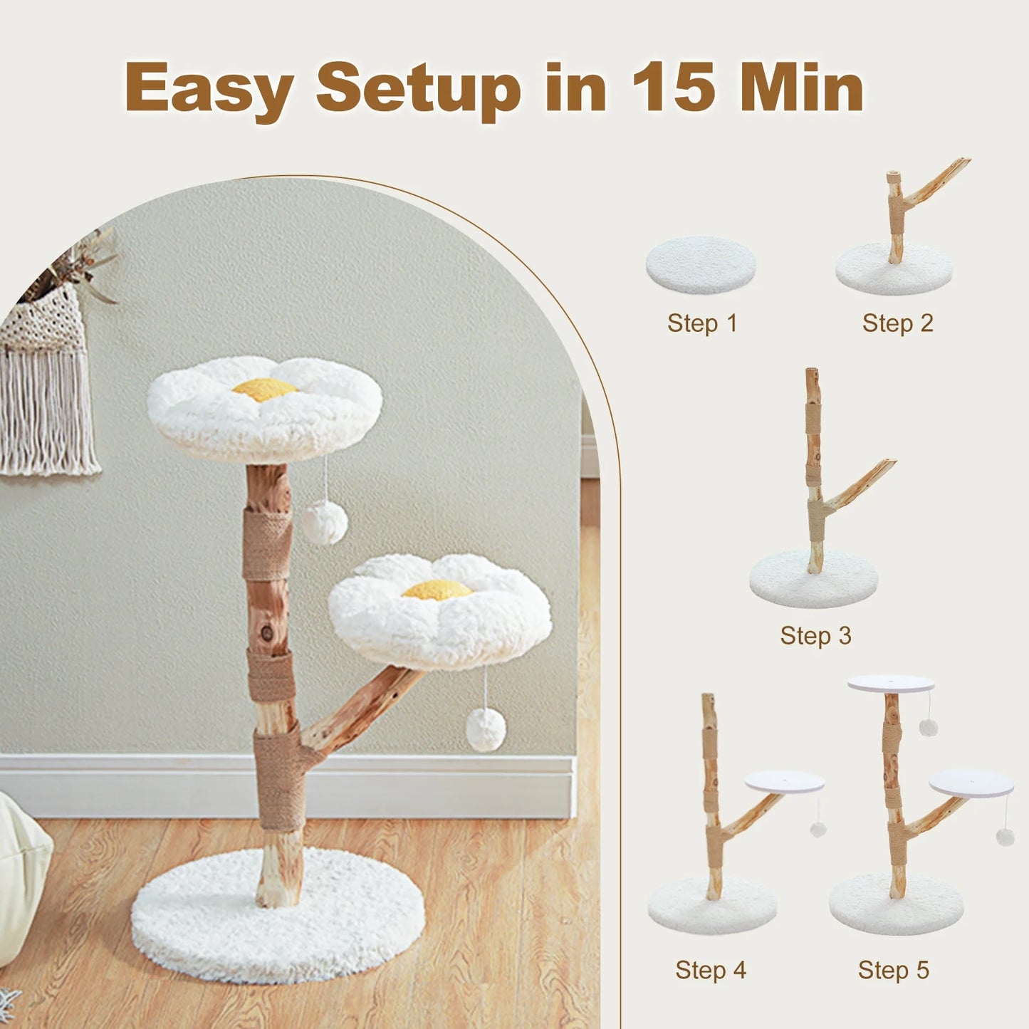 PAWZ Road Flower Cat Tree Indoor Cats Modern Wood Tower