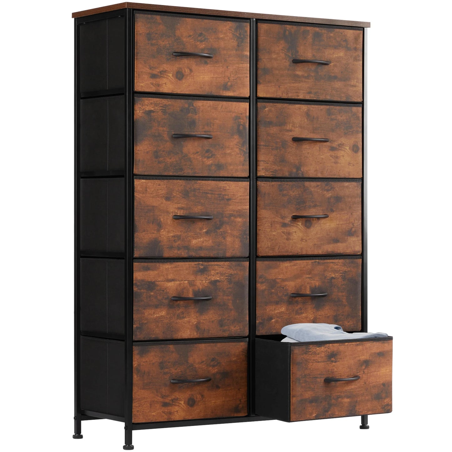JHK Bedside Table With Fabric Drawers Wardrobe Steel Frame Storage