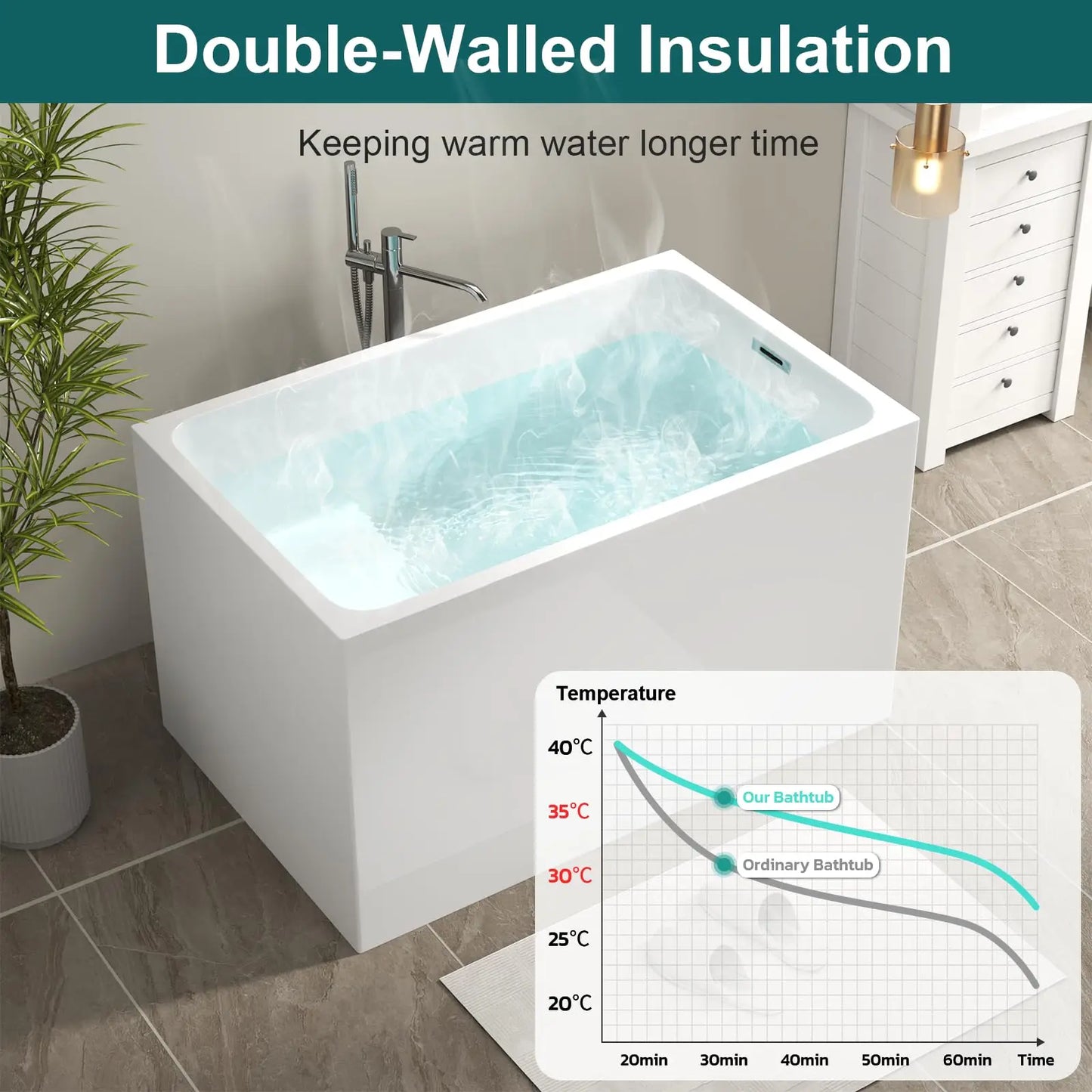 SH.KL Acrylic Freestanding Bathtub With Seat Chrome Overflow Drain