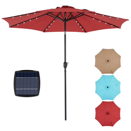 JHK Solar Patio Umbrella With 32 LED Lights Tilt And Crank