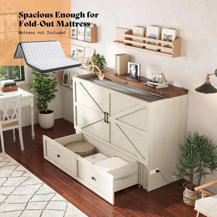 XMSJ Murphy Bed With Storage And Charging Station Unit