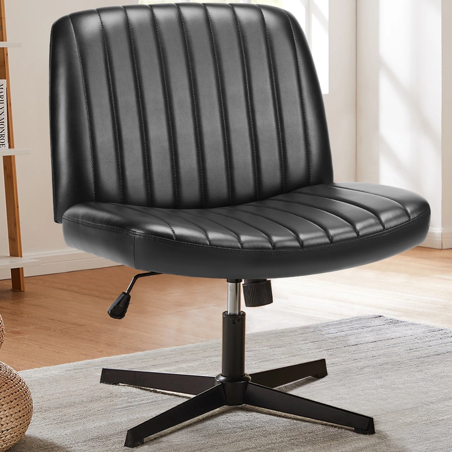 JHK Cross Legged Office Chair Rocking Swivel Armless Fabric Task Chair