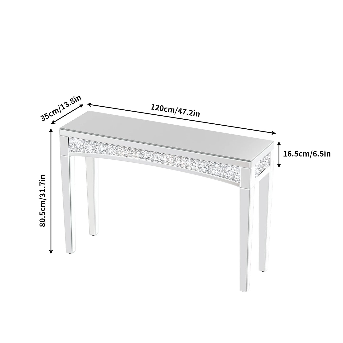 Wisfor Mirrored Desk Console Table With Crystal Inlay Living Room