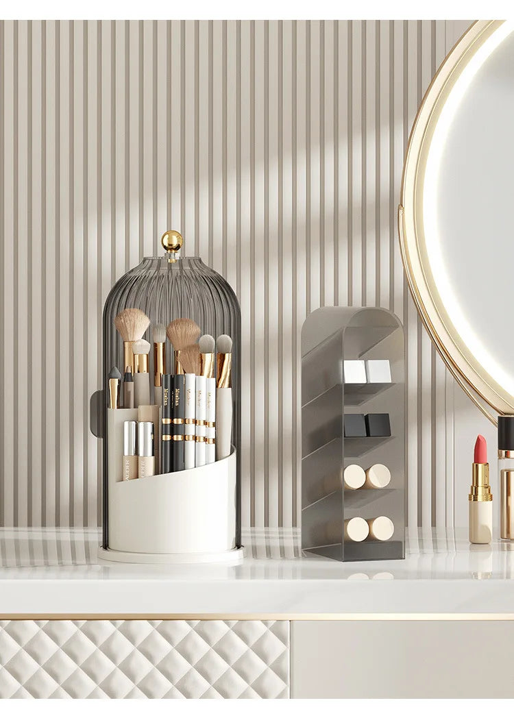 DIAMR Spinning Makeup Organizer With Lid For Vanity And Travel