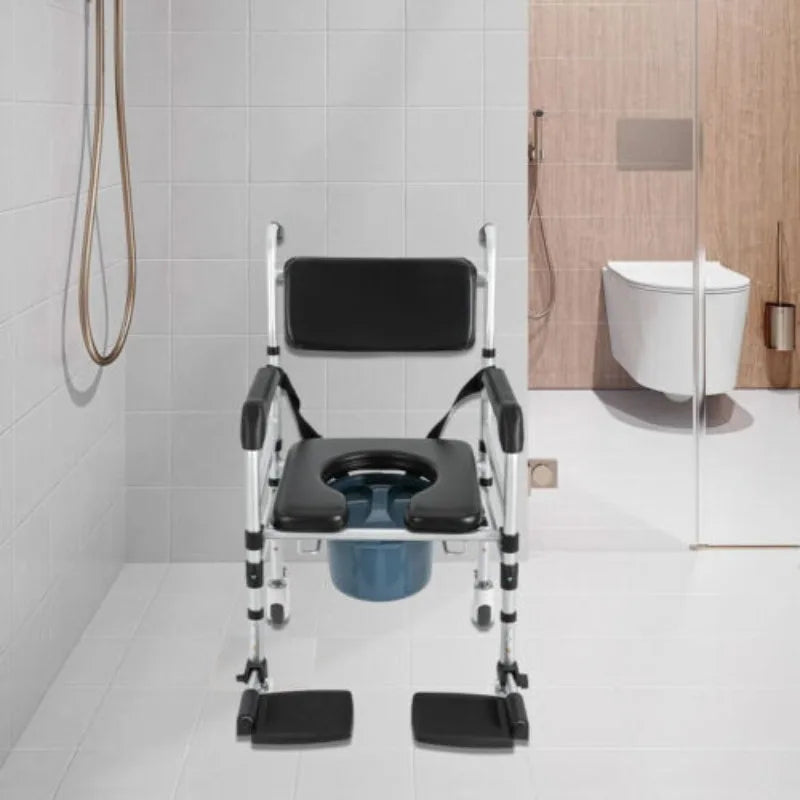 Shower Wheelchair 3 in 1 Foldable Height Adjustable With Flip Up Footrests