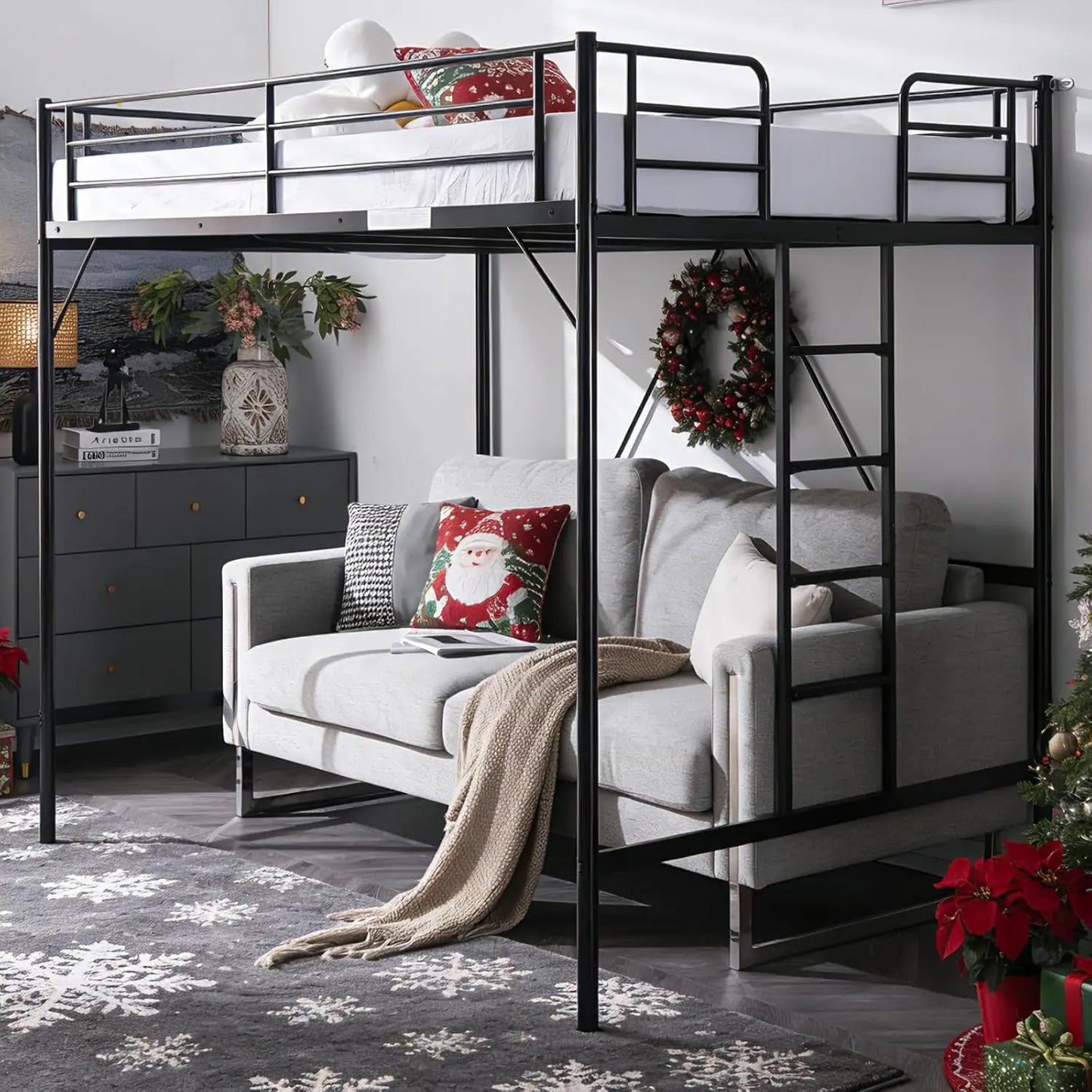 Loft Bed With Flat Rungs And Heavy Duty Metal Slats