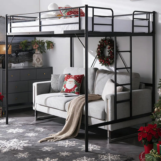 Loft Bed With Flat Rungs And Heavy Duty Metal Slats