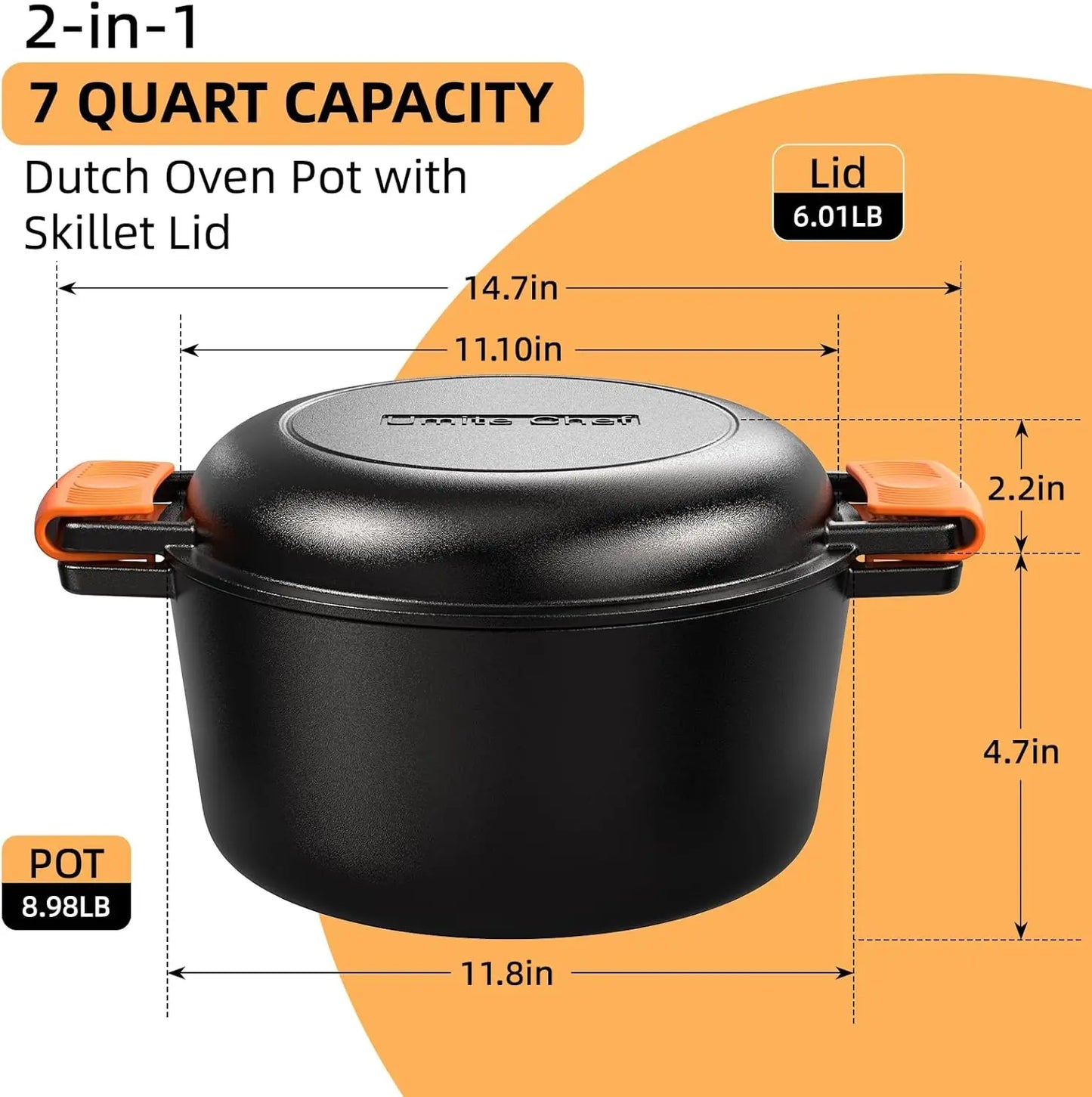 Cast Iron Two-in-One Dutch Oven With Skillet Lid Versatile Cookware