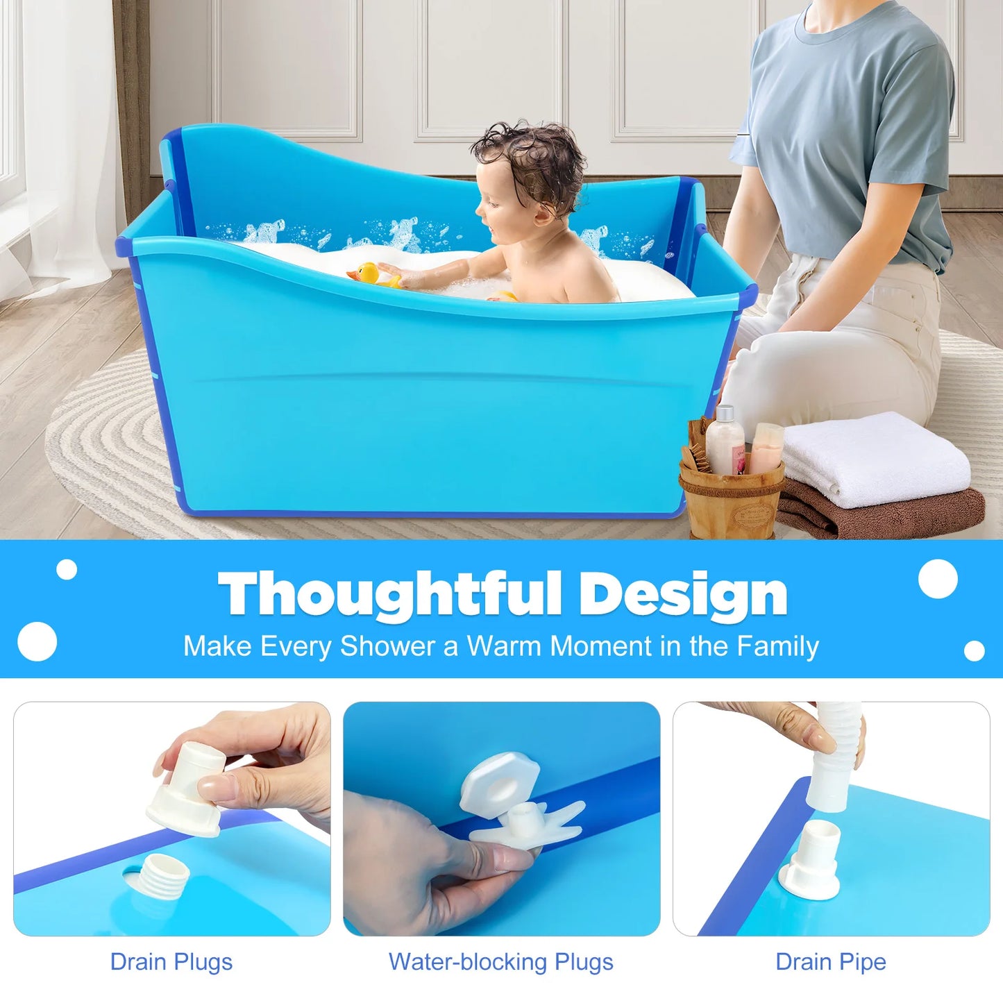 Foldable PP TPE Bathtub Portable Bath for Adults and Children