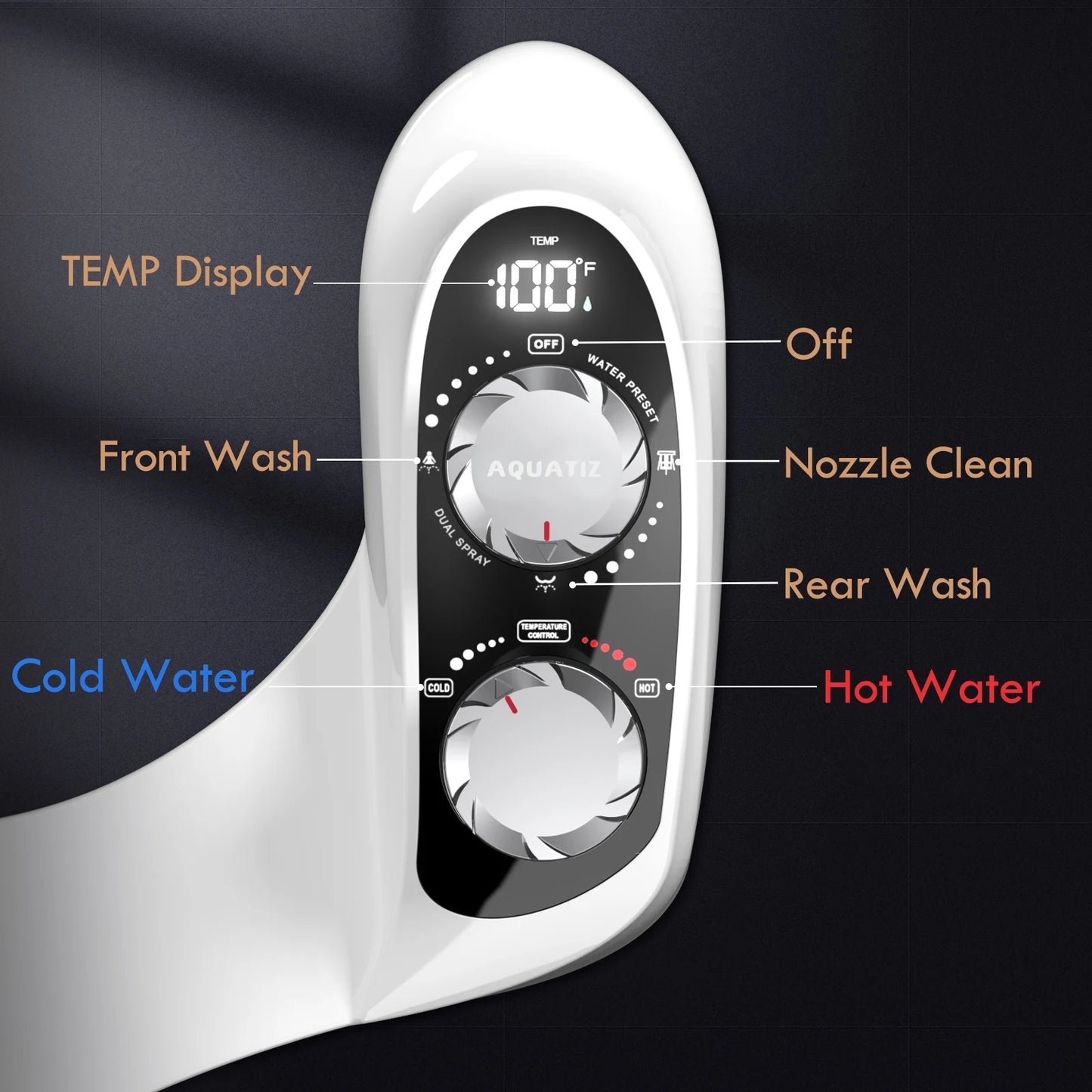 AQUATIZ Non Electric Bidet Attachment With Dual Temperature Wash