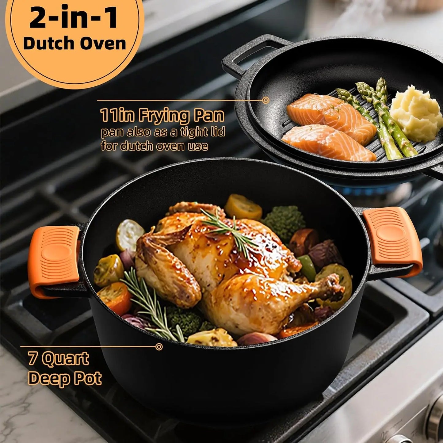 Cast Iron Two-in-One Dutch Oven With Skillet Lid Versatile Cookware