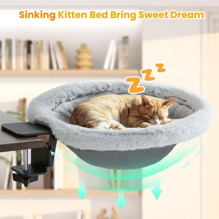 Cat Desk Bed Sunken Hammock With Steel Clamp Foldable Plush