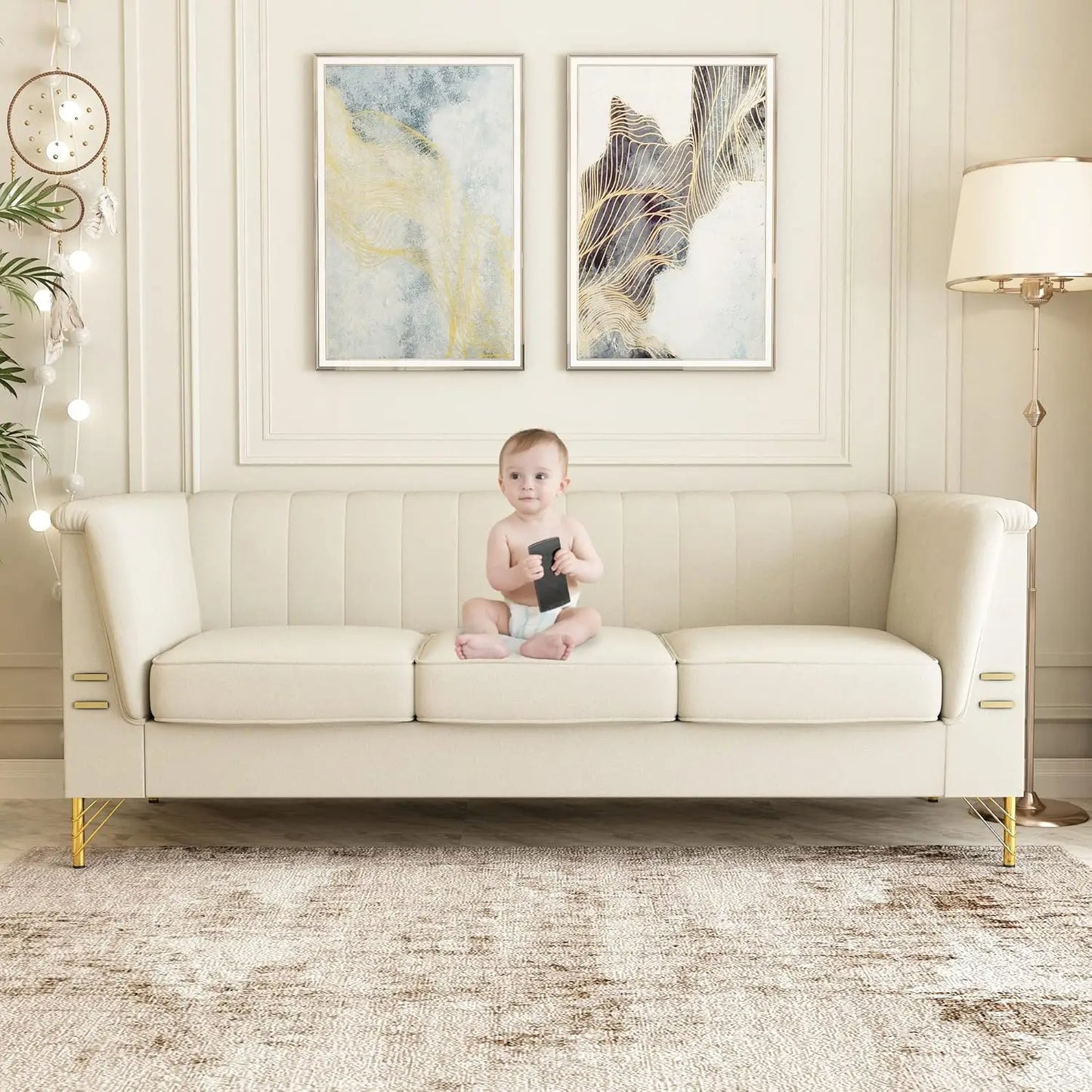 Velvet Sofa Set Modern Loveseat With Pillows