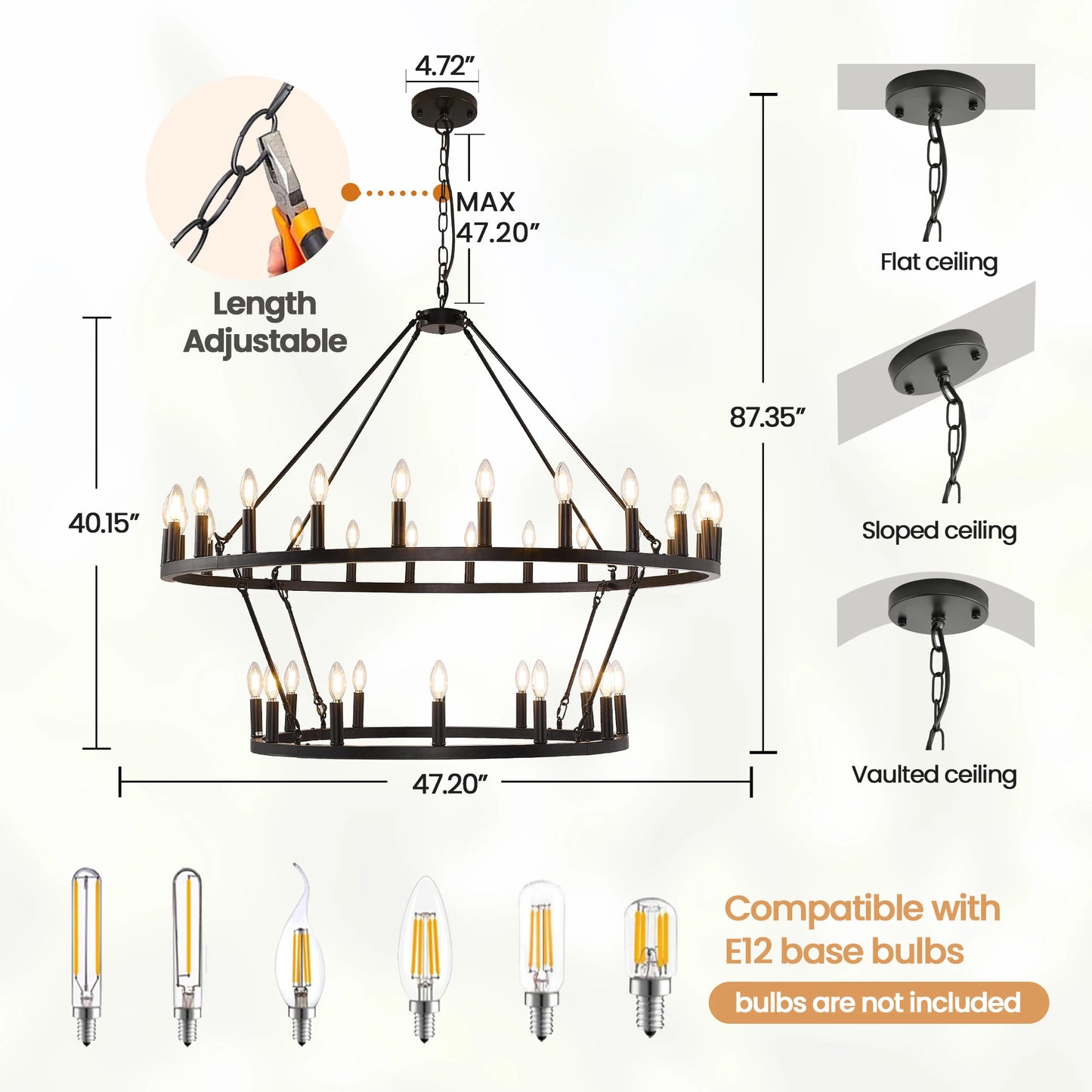 Farmhouse Wagon Wheel Chandelier 2 Tier 36 Light Pendant