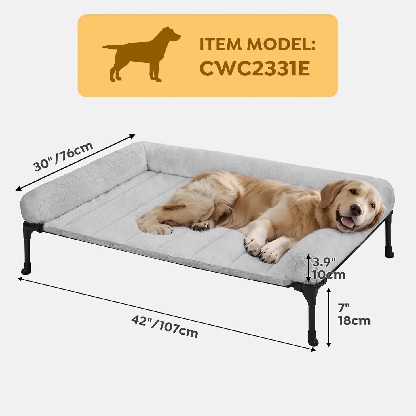 Elevated Orthopedic Dog Bed With Fluffy Bolster Removable Washable Mat