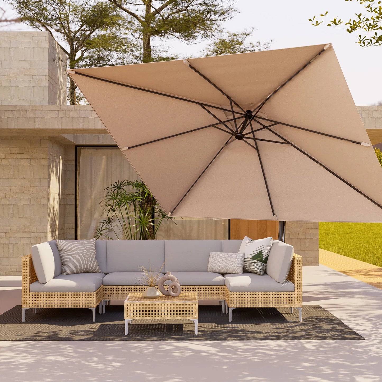 Grand Patio Outdoor Cantilever Umbrella With Base For Pool Garden
