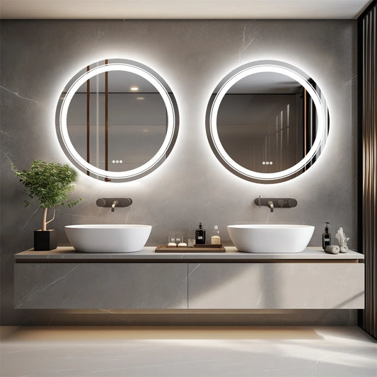 LUVODI Round Smart Mirror Bathroom Vanity with Bathroom Screen