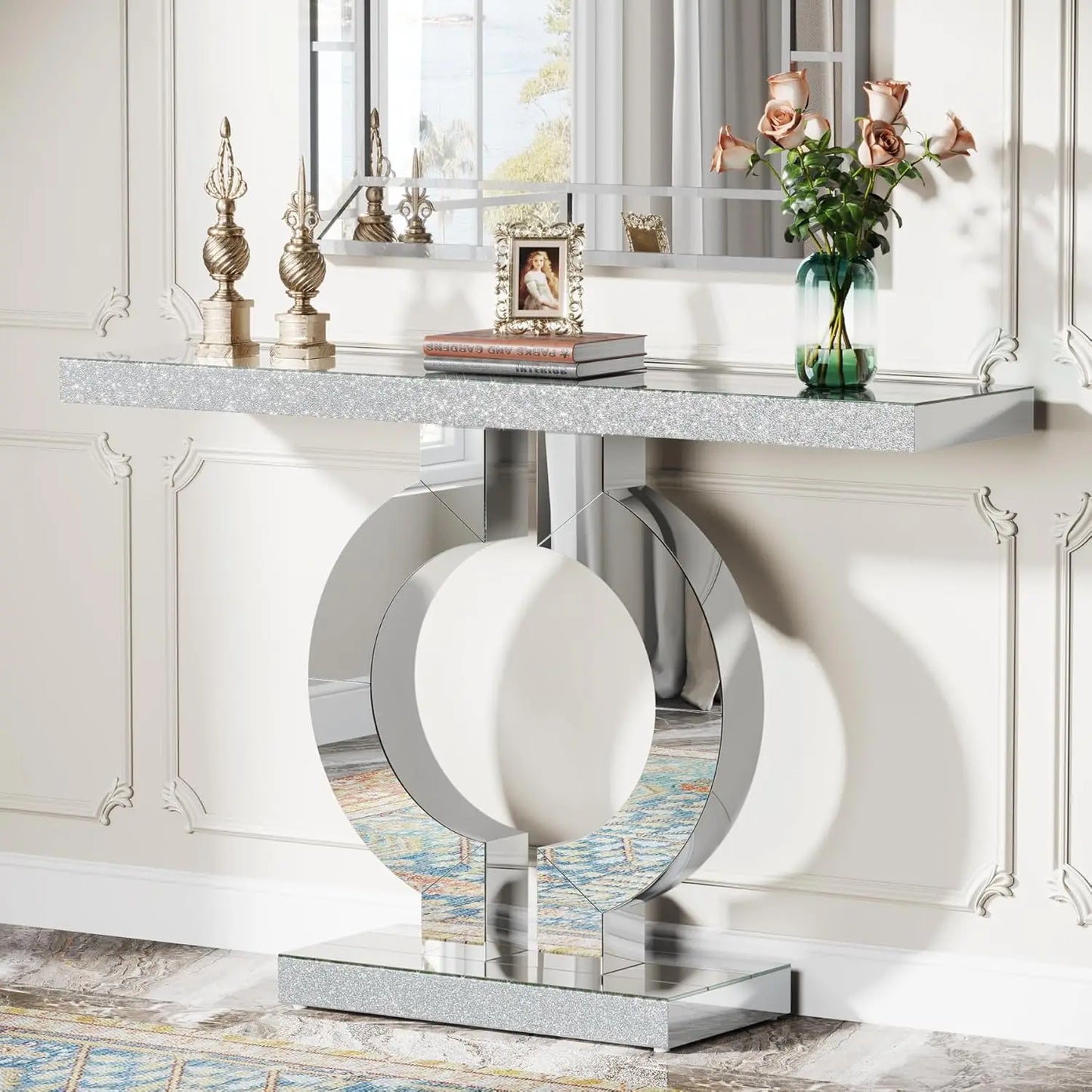 Little Tree Mirrored Console Table With O Shaped Base Entryway