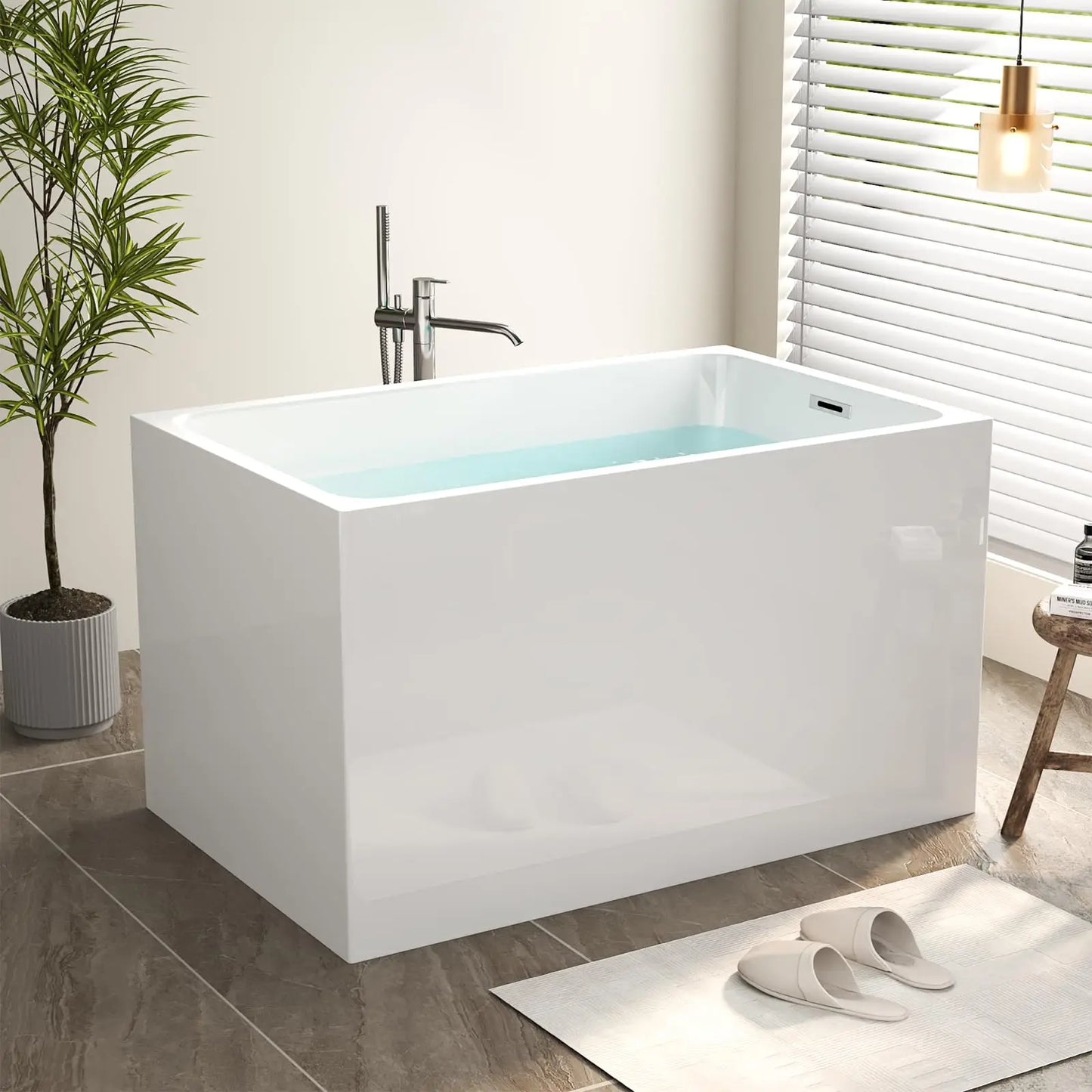 SH.KL Acrylic Freestanding Bathtub With Seat Chrome Overflow Drain