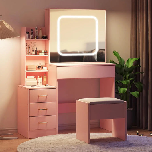 HiMISS Vanity Desk With Mirror And LED Lights Dressing Table