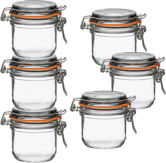 Six-Pack Glass Storage Jars With Lids Airtight BPA-Free