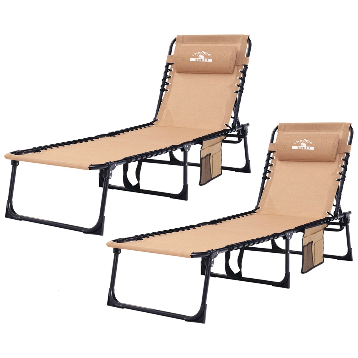 Tisetrail 2-Pack Folding Chaise Lounges With 5-Position Recliner